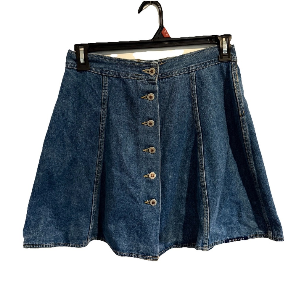 No Excusesā Femme Fatale Denim Mini Skirt Sz 13/14 A-Line Cotton Vintage 80s 90s